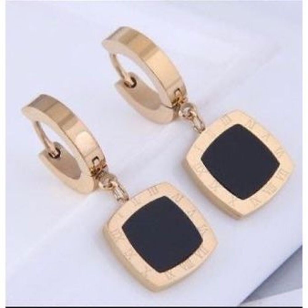 Fashion titanium steel roman numerals geometric square earrings